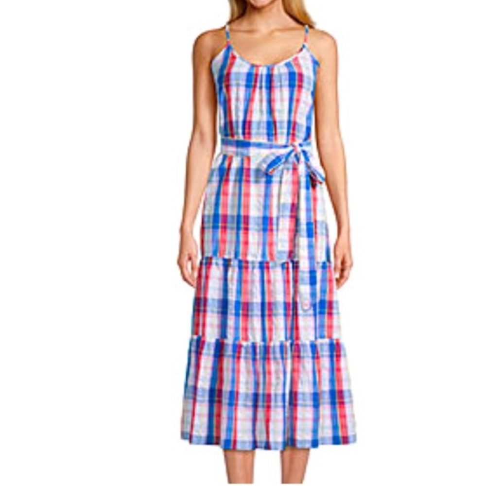 Peyton & Parker Red, White, and Blue Checked Sleeveless Dress  M